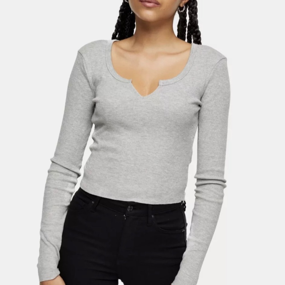 Topshop Notch Long Sleeve Top - Picture 1 of 4